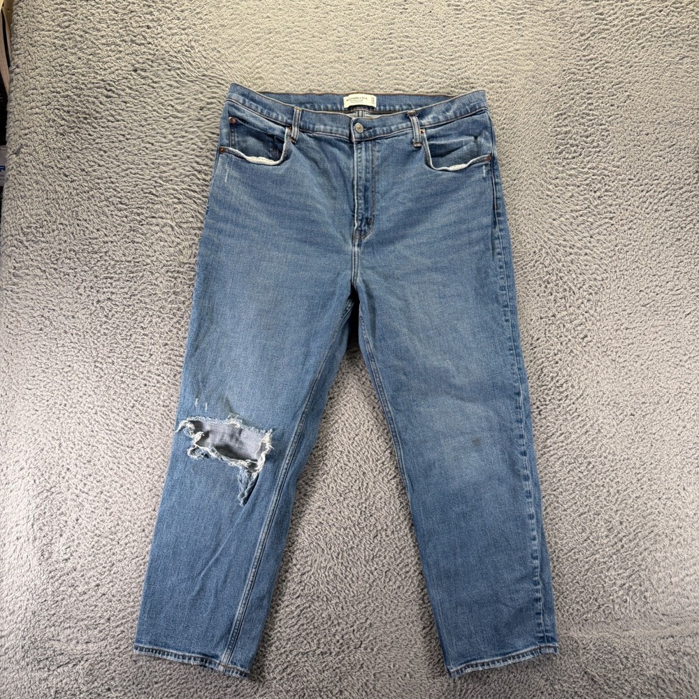 Abercrombie & Fitch Jeans Womens 18 Blue Cotton Denim Straight Ankle Distressed